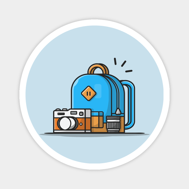 Backpack, Camera With Lens Cartoon Vector Icon Illustration Magnet by Catalyst Labs